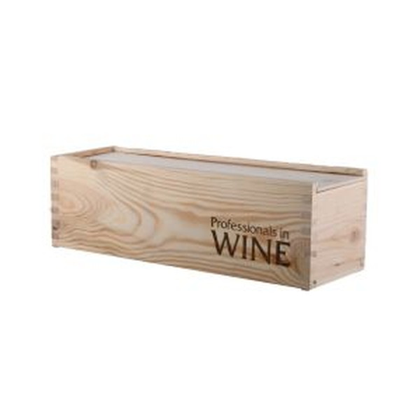 Houten kist,  1-vaks met schuifdeksel, bedrukt met PiW (0,75 l)