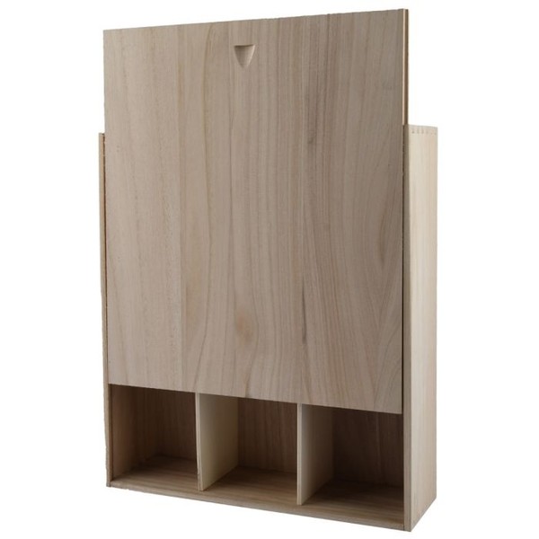 [VERP157] Houten kist,  3-vaks zwaluwstaartverbinding met schuifdeksel (0,75 l)