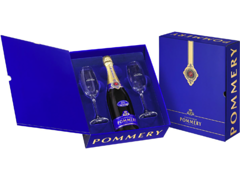 [POMM30000] Champagne Pommery,  Luxe Coffret inh. 1 fles Pommery & 2 flûtes (0,75 l)