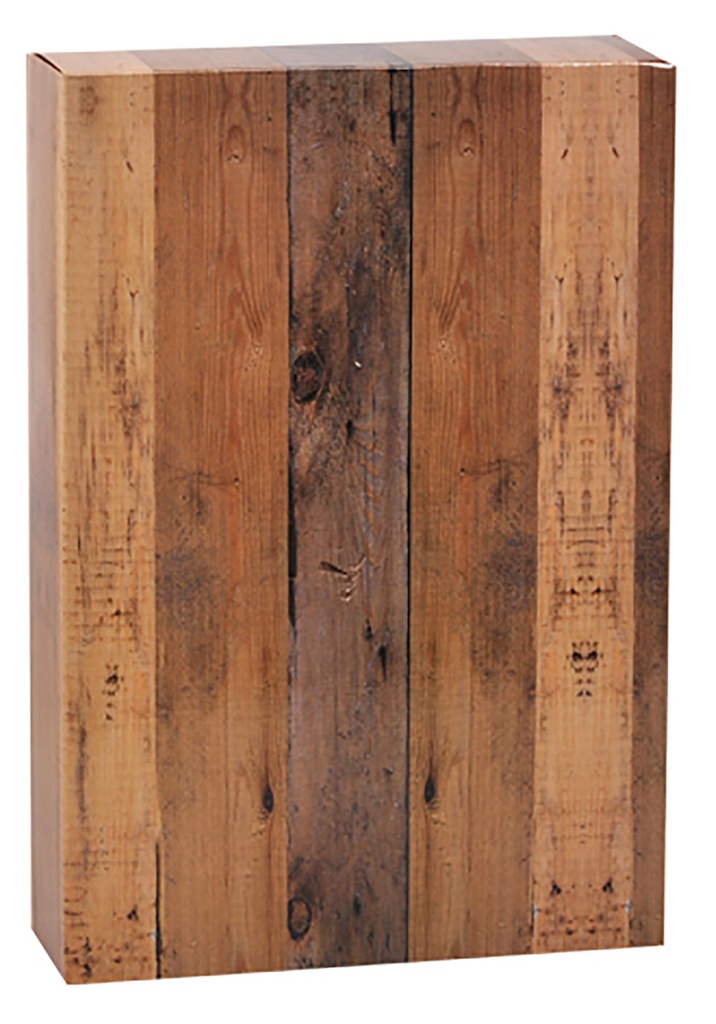 Verpakking,  Kokerdoos, 3-vaks met houtnerf motief