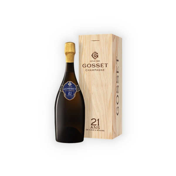 Champagne Gosset, Champagne AC 21 ans de Cave a minima in wooden case (0,75 l)