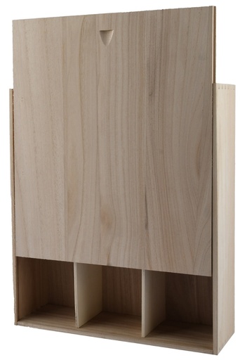 [VERP157] Houten kist,  3-vaks zwaluwstaartverbinding met schuifdeksel (0,75 l)